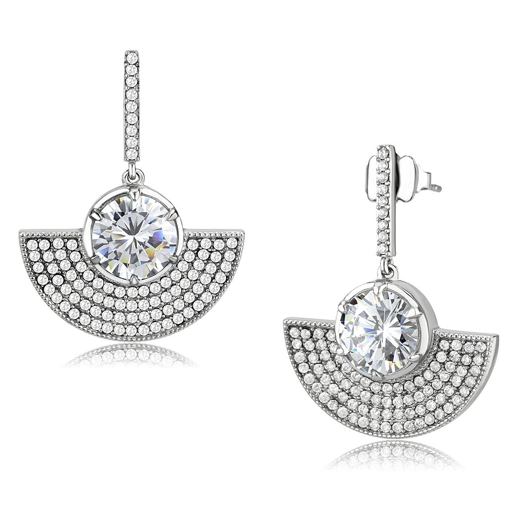 DA334 - No Plating Stainless Steel Earrings with AAA Grade CZ in Clear