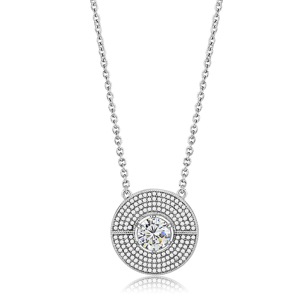 DA335 - No Plating Stainless Steel Necklace with AAA Grade CZ in Clear