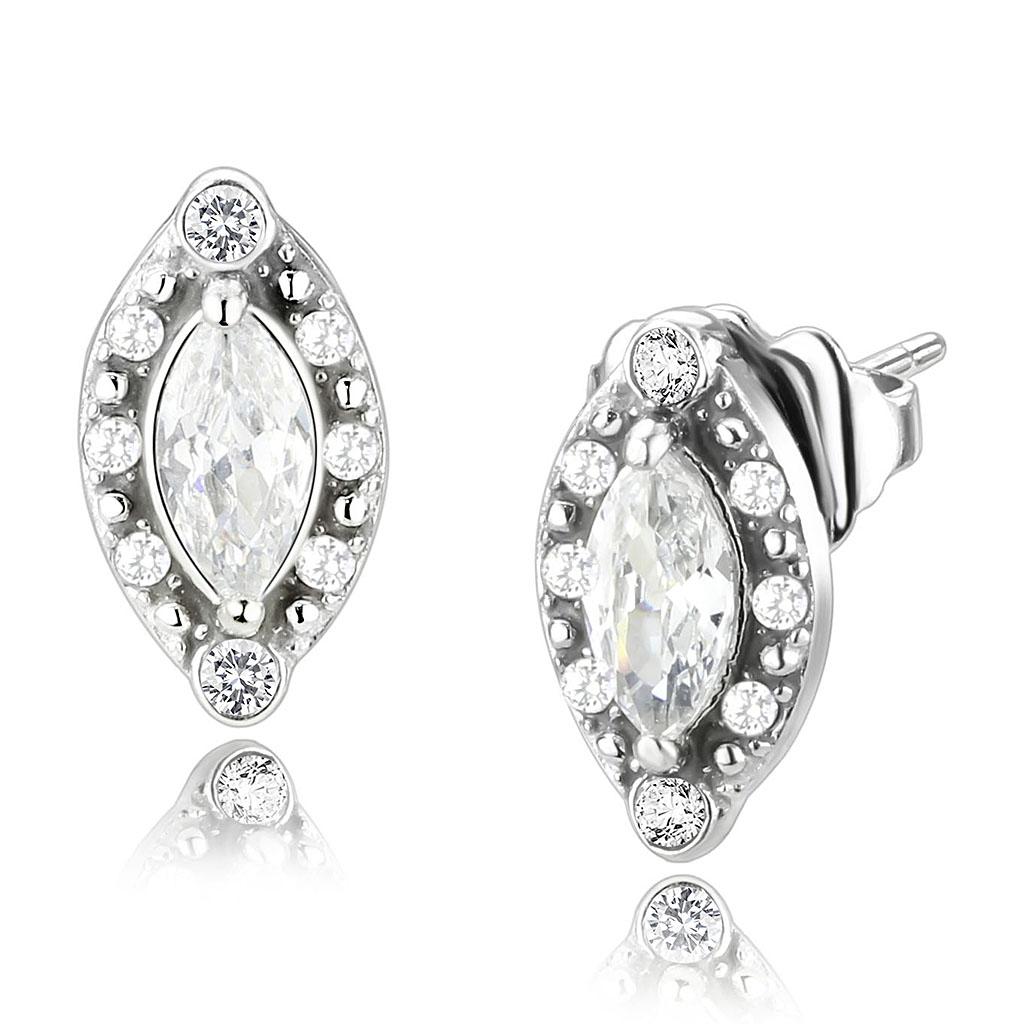 DA368 - High polished (no plating) Stainless Steel Earrings with AAA Grade CZ in Clear