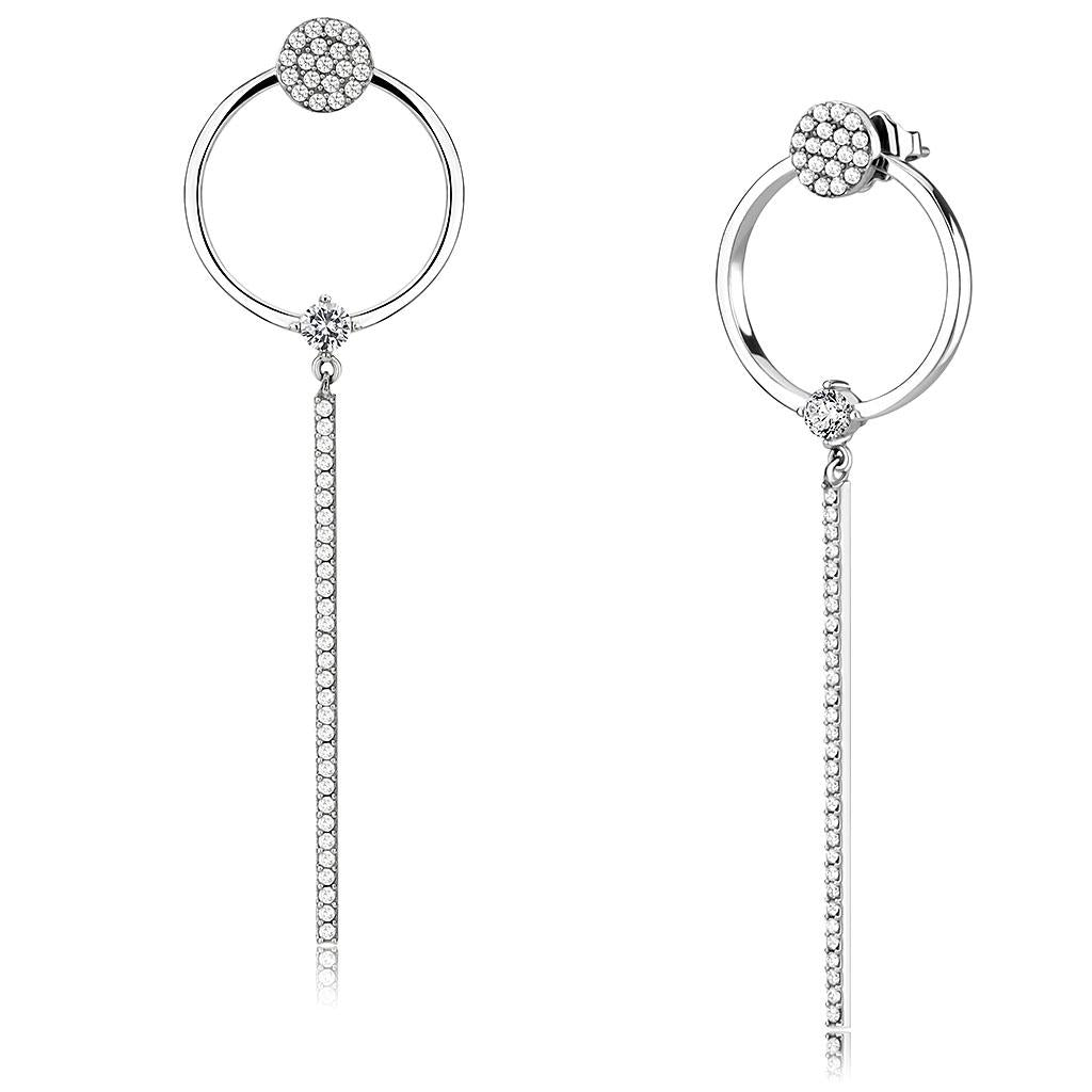 DA371 - High polished (no plating) Stainless Steel Earrings with AAA Grade CZ in Clear
