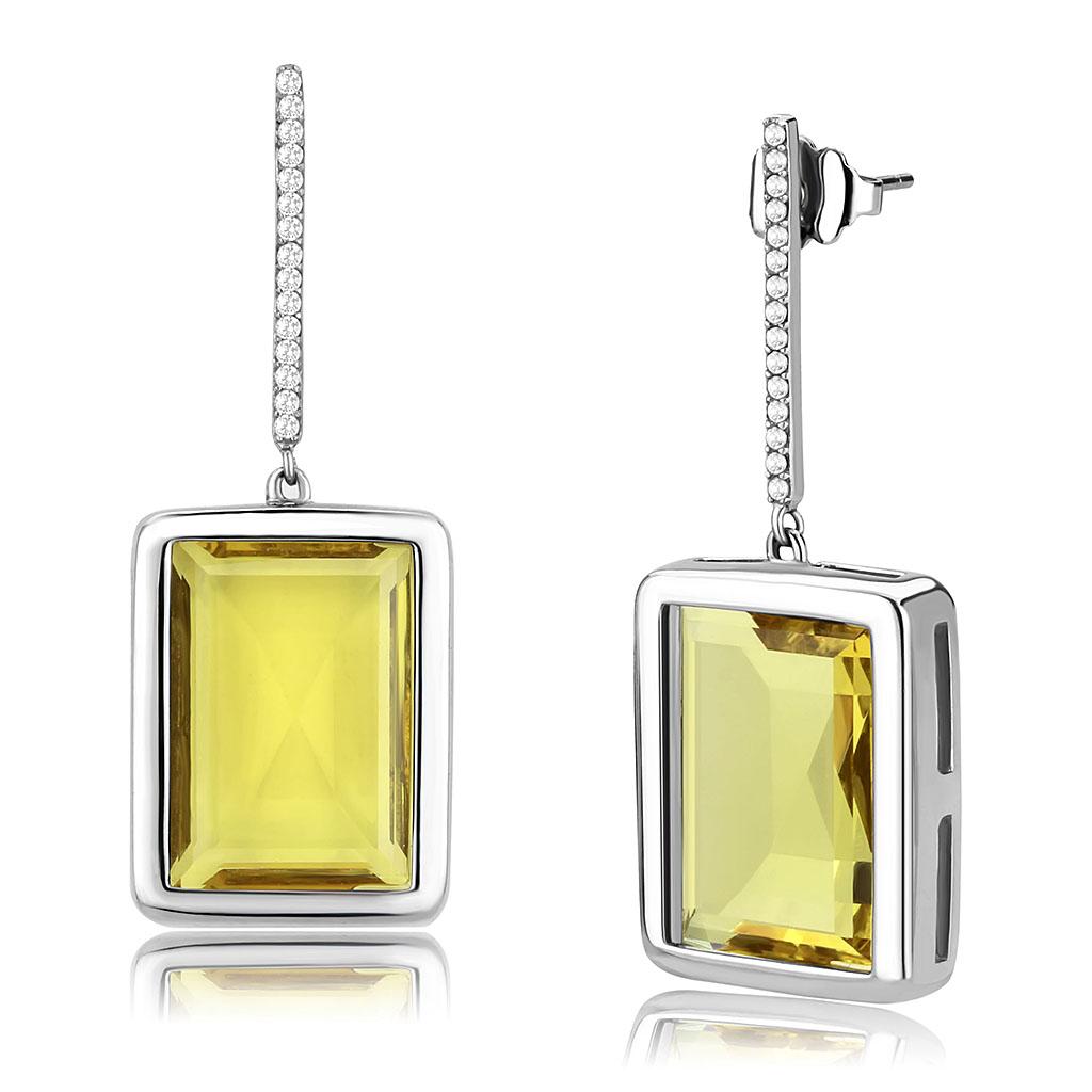 DA378 - High polished (no plating) Stainless Steel Earrings with Top Grade Crystal in Topaz