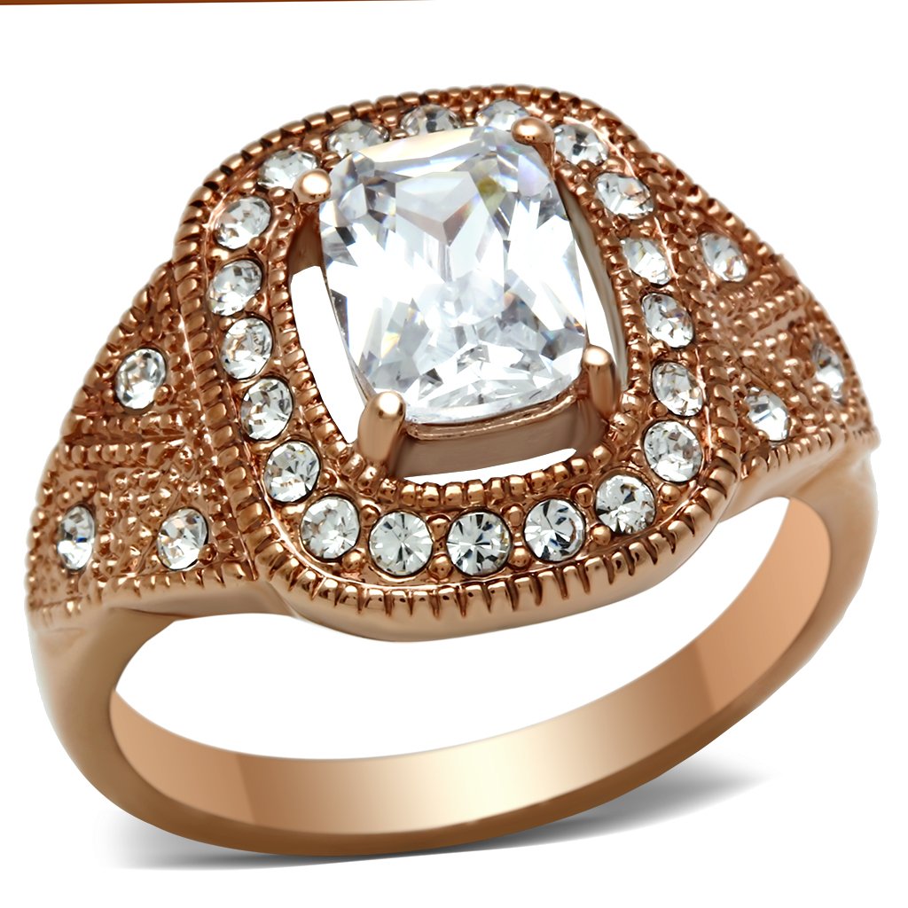 GL215 - IP Rose Gold(Ion Plating) Brass Ring with AAA Grade CZ in Clear