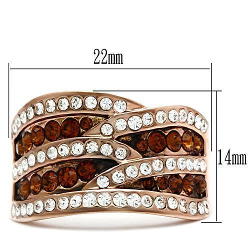 GL217 - IP Rose Gold(Ion Plating) Brass Ring with Top Grade Crystal in Smoked Quartz