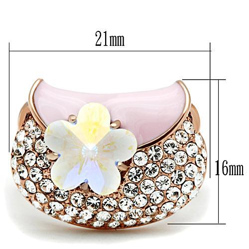 GL220 - IP Rose Gold(Ion Plating) Brass Ring with Top Grade Crystal in Clear