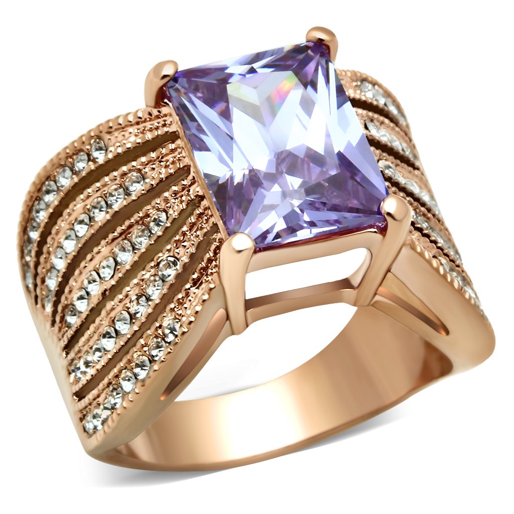 GL236 - IP Rose Gold(Ion Plating) Brass Ring with AAA Grade CZ in Light Amethyst