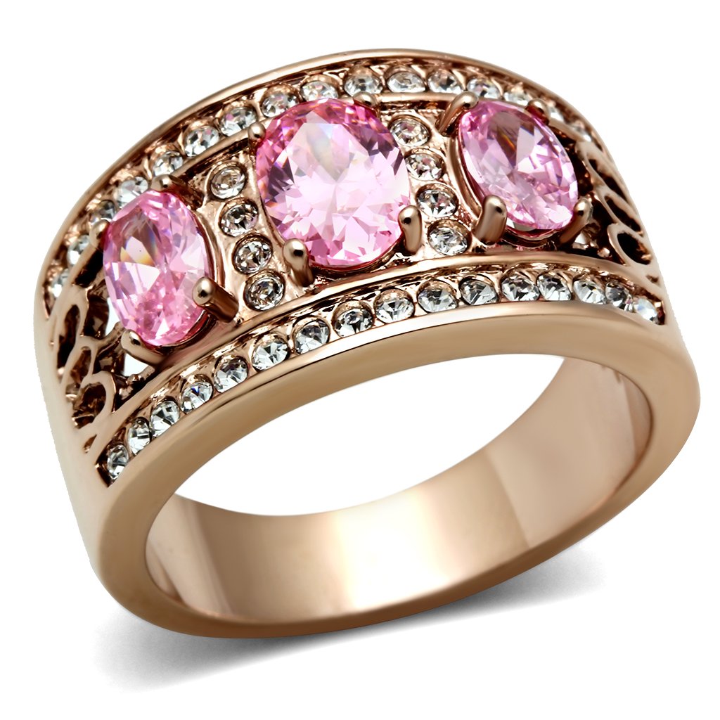 GL244 - IP Rose Gold(Ion Plating) Brass Ring with AAA Grade CZ in Rose