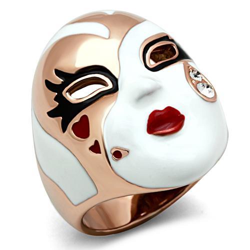 GL245 - IP Rose Gold(Ion Plating) Brass Ring with Top Grade Crystal in Clear