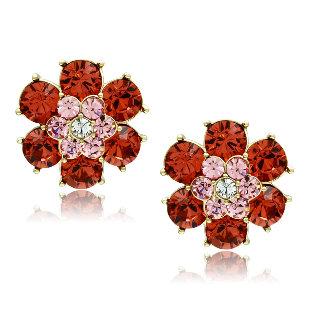 GL252 - IP Gold(Ion Plating) Brass Earrings with Top Grade Crystal in Multi Color