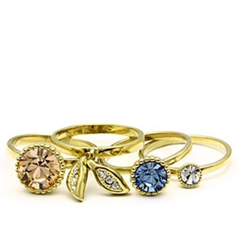 GL276 - IP Gold(Ion Plating) Brass Ring with Top Grade Crystal in Multi Color