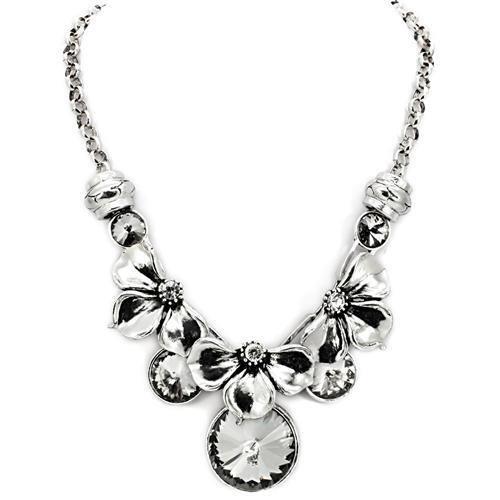 LO1872 - Antique Silver White Metal Necklace with Top Grade Crystal in Jet