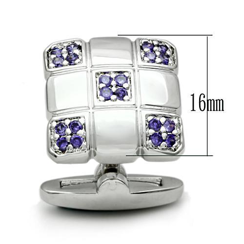 LO2296 - Rhodium Brass Cufflink with AAA Grade CZ in Amethyst