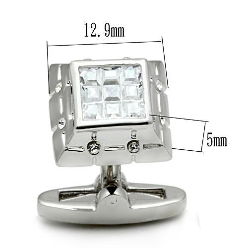 LO2306 - Rhodium Brass Cufflink with AAA Grade CZ in Clear