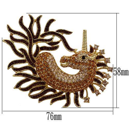 LO2405 - Gold White Metal Brooches with Top Grade Crystal in Multi Color