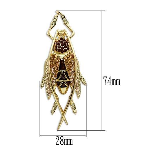 LO2406 - Gold White Metal Brooches with Top Grade Crystal in Multi Color
