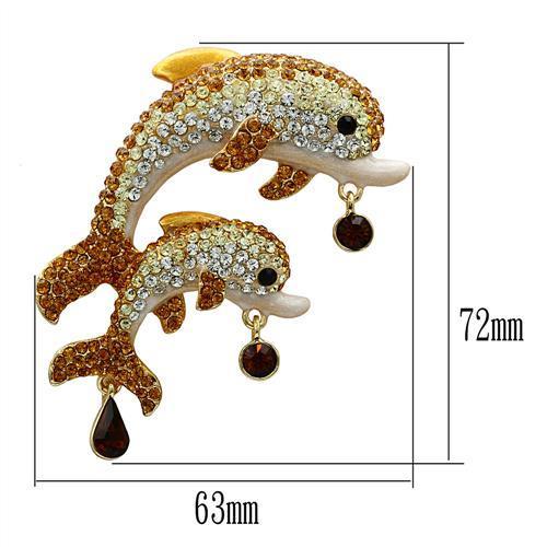 LO2413 - Gold White Metal Brooches with Top Grade Crystal in Multi Color