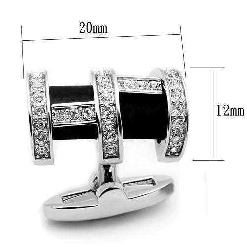 LO2629 - Rhodium Brass Cufflink with Top Grade Crystal in Clear