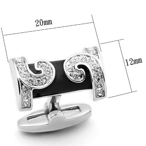 LO2630 - Rhodium Brass Cufflink with Top Grade Crystal in Clear