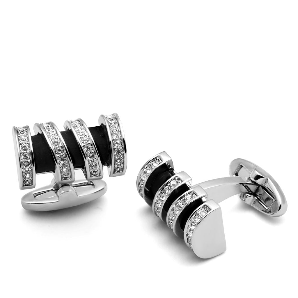 LO2633 - Rhodium Brass Cufflink with Top Grade Crystal in Clear
