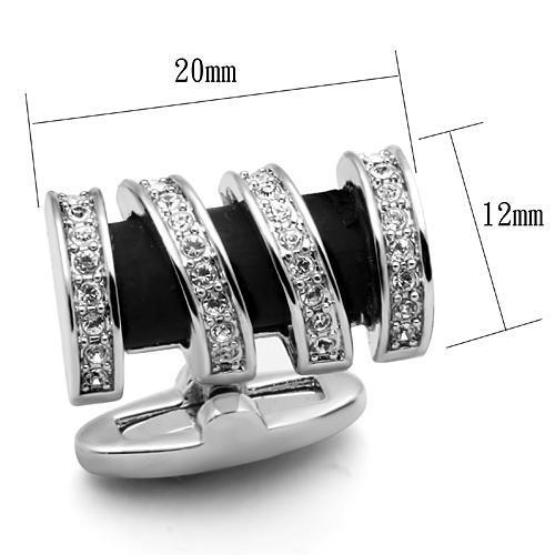 LO2633 - Rhodium Brass Cufflink with Top Grade Crystal in Clear
