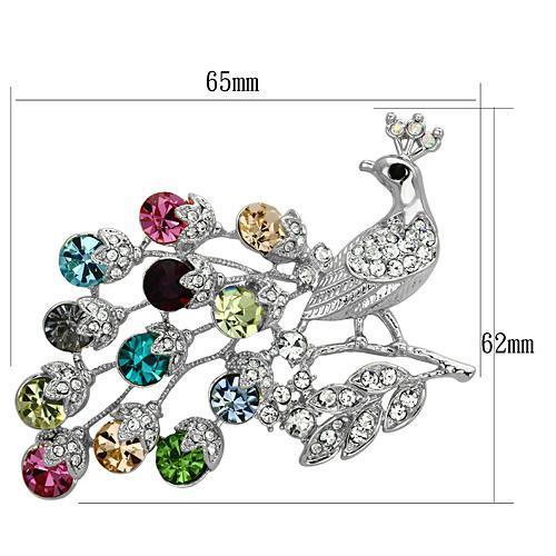 LO2769 - Imitation Rhodium White Metal Brooches with Top Grade Crystal in Multi Color