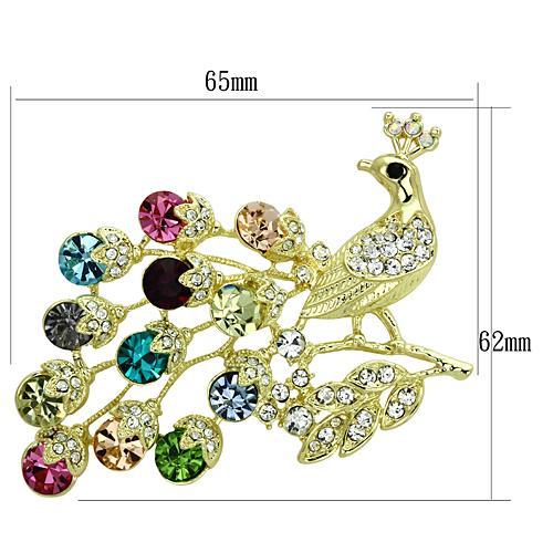 LO2770 - Flash Gold White Metal Brooches with Top Grade Crystal in Multi Color