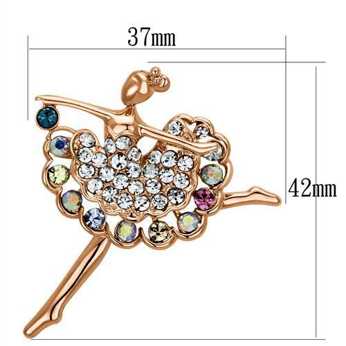 LO2782 - Flash Rose Gold White Metal Brooches with Top Grade Crystal in Multi Color