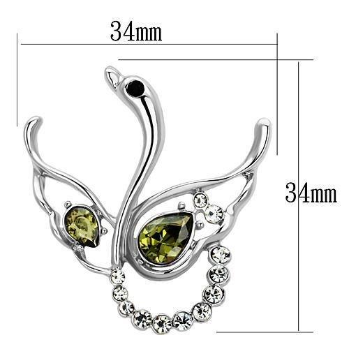 LO2815 - Imitation Rhodium White Metal Brooches with Top Grade Crystal in Olivine color