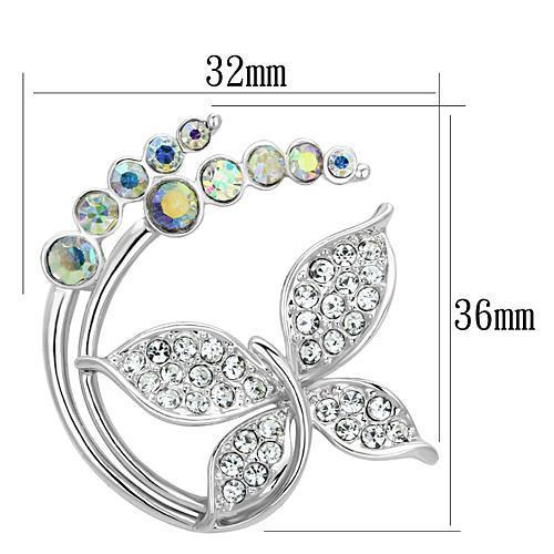 LO2860 - Imitation Rhodium White Metal Brooches with Top Grade Crystal in Aurora Borealis (Rainbow Effect)