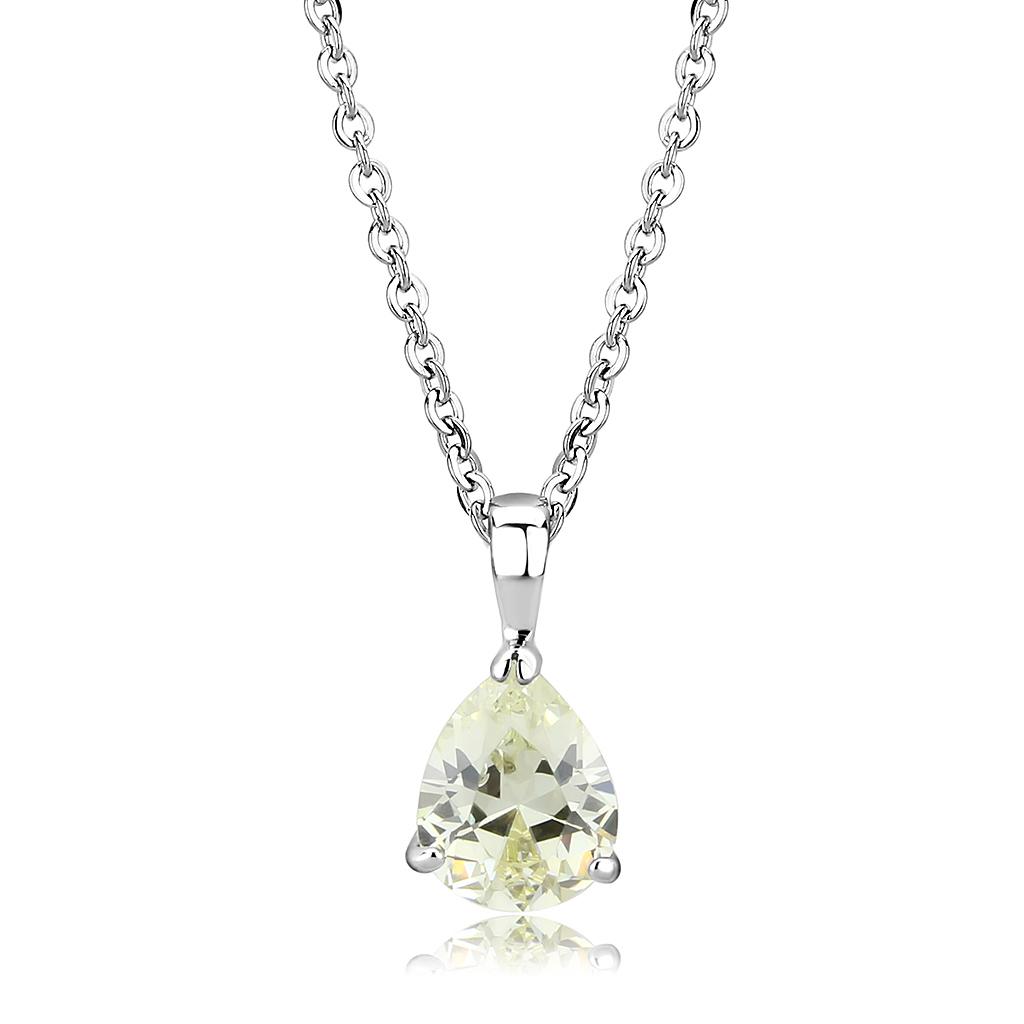 LO311 - Rhodium Brass Chain Pendant with AAA Grade CZ in Citrine Yellow