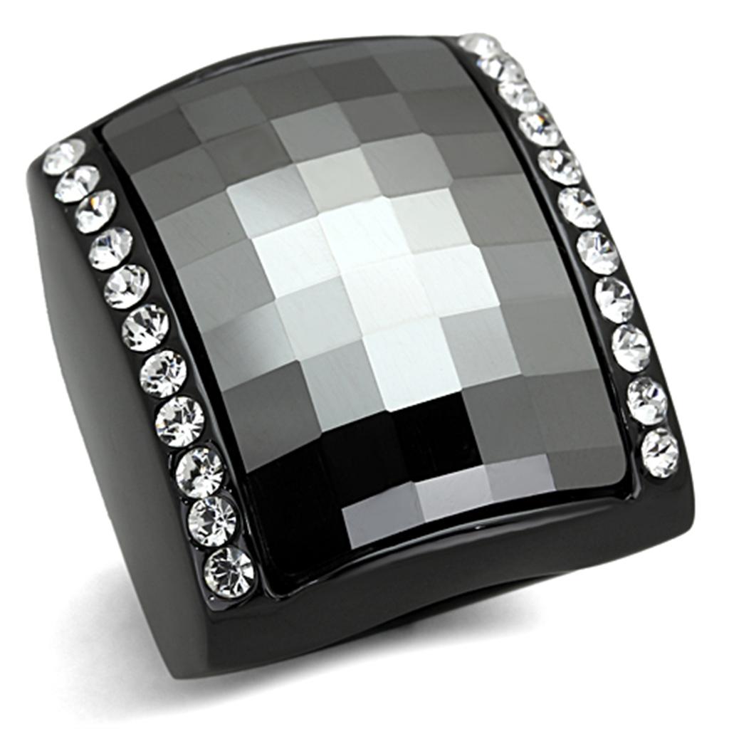 LO3207 - TIN Cobalt Black Brass Ring with Top Grade Crystal in Black Diamond