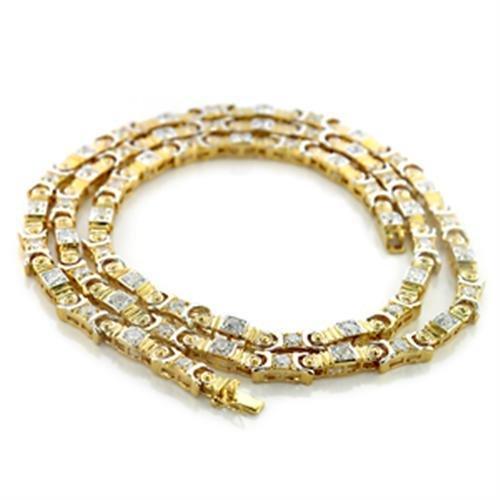 LO364 - Gold+Rhodium Brass Necklace with AAA Grade CZ in Clear