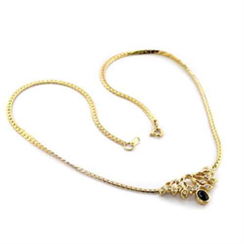 LO369 - Gold Brass Necklace with Top Grade Crystal in Black Diamond