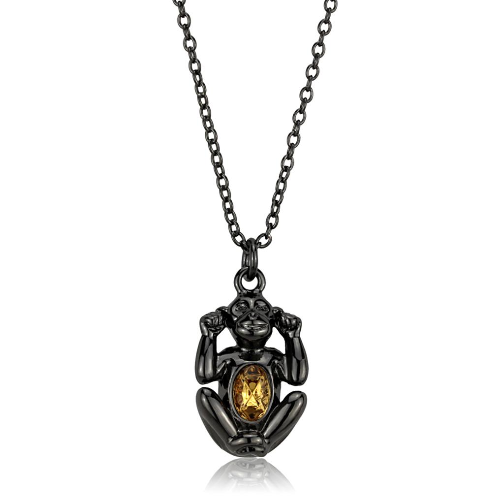 LO3833 - TIN Cobalt Black Brass Chain Pendant with Top Grade Crystal in Citrine Yellow