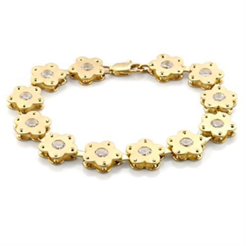 LO596 - Matte Gold & Gold Brass Bracelet with AAA Grade CZ in Clear
