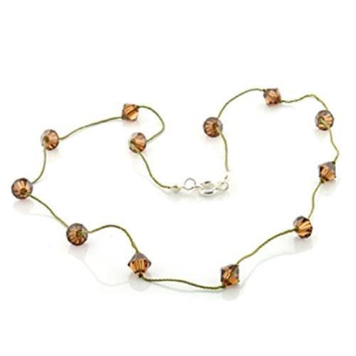 LO738 - Brass Necklace with Top Grade Crystal in Smoky Topaz