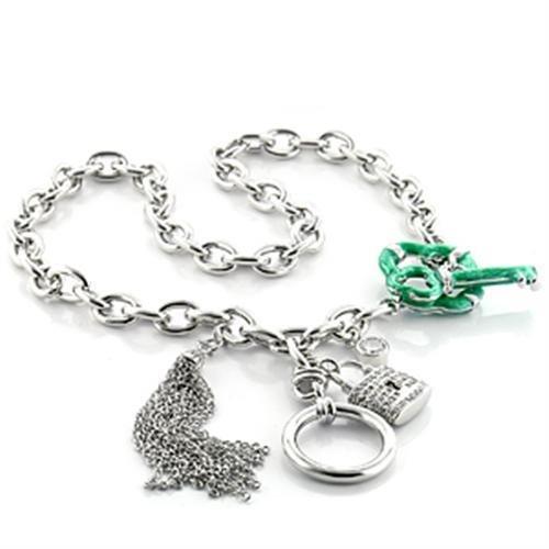 LO742 - Imitation Rhodium Brass Necklace with AAA Grade CZ in Clear