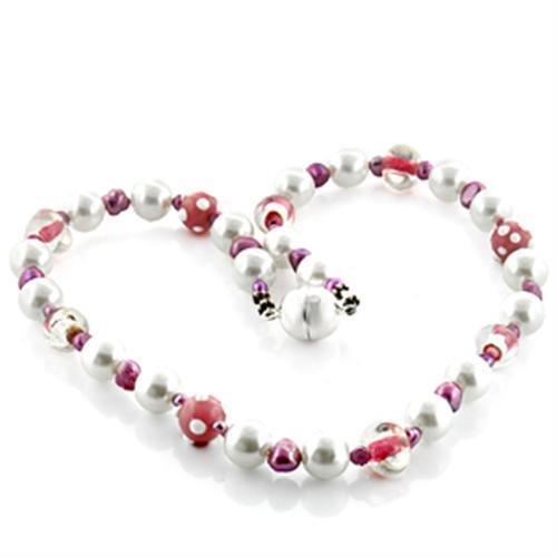 LO746 - Brass Necklace with Synthetic Pearl in Multi Color