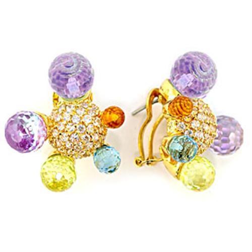 LOA245 - Gold Brass Earrings with AAA Grade CZ in Multi Color