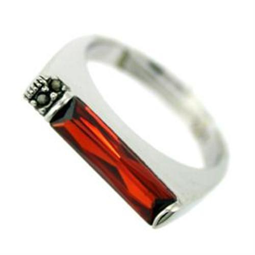 LOAS720 - Rhodium 925 Sterling Silver Ring with AAA Grade CZ in Garnet