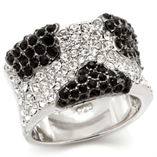 LOS121 - Rhodium + Ruthenium 925 Sterling Silver Ring with Top Grade Crystal in Jet