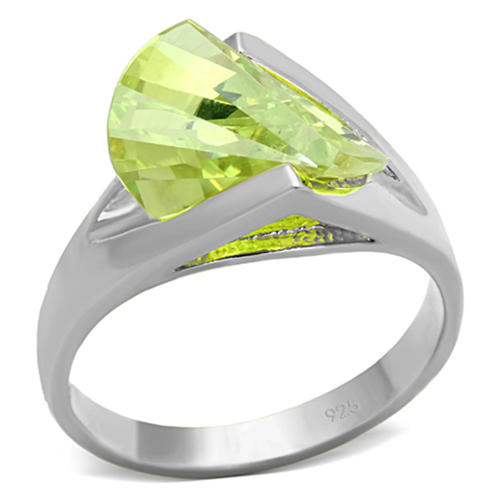 LOS646 - Silver 925 Sterling Silver Ring with AAA Grade CZ in Apple Green color
