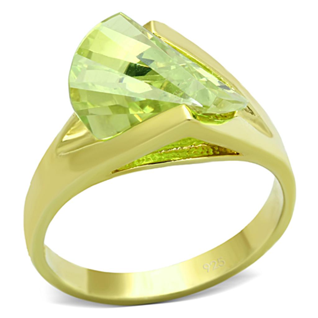 LOS647 - Gold 925 Sterling Silver Ring with AAA Grade CZ in Apple Green color