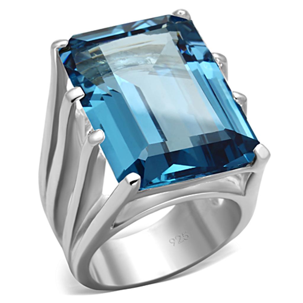 LOS664 - Silver 925 Sterling Silver Ring with Synthetic Spinel in Sea Blue