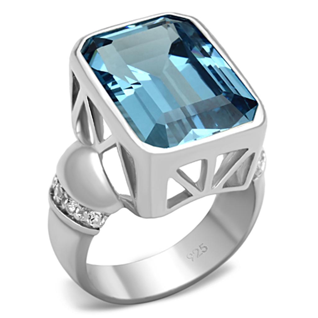 LOS679 - Silver 925 Sterling Silver Ring with Synthetic Spinel in Sea Blue