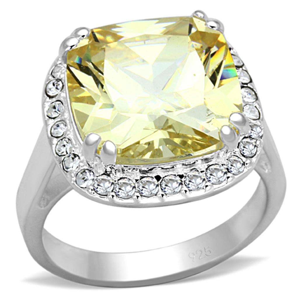 LOS718 - Silver 925 Sterling Silver Ring with AAA Grade CZ in Citrine Yellow