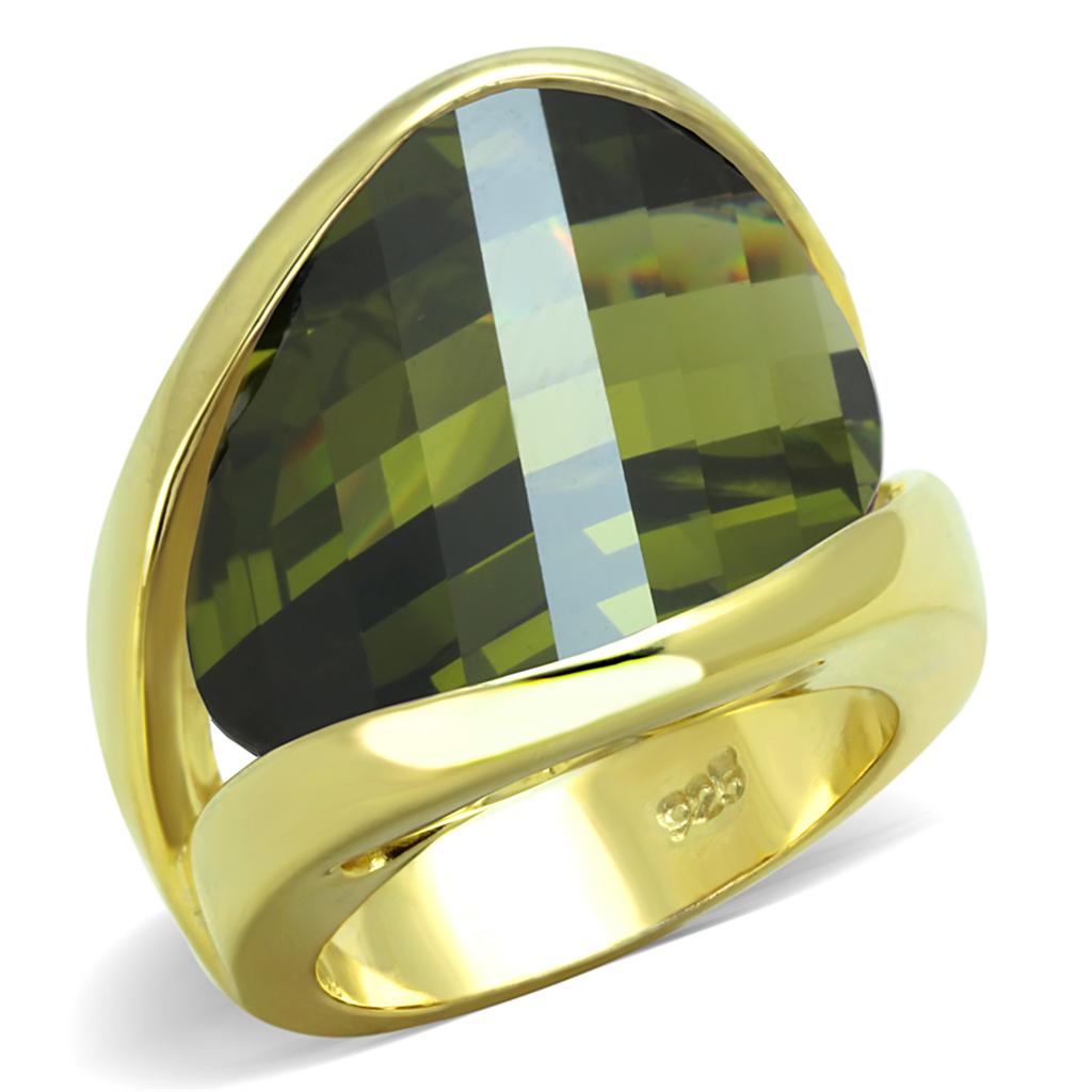 LOS819 - Gold 925 Sterling Silver Ring with AAA Grade CZ in Olivine color