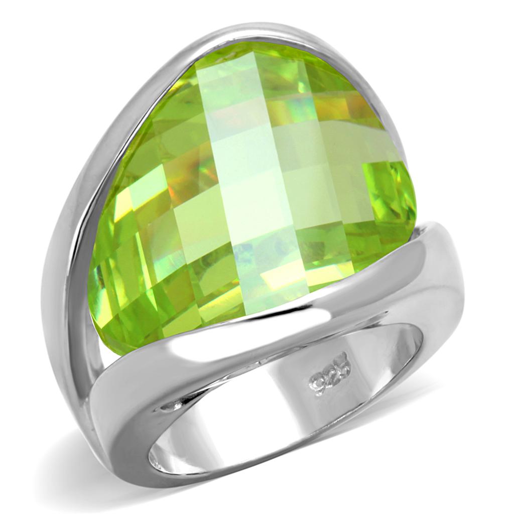 LOS832 - Rhodium 925 Sterling Silver Ring with AAA Grade CZ in Apple Green color