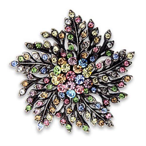 OT627 - Antique Silver White Metal Brooches with Top Grade Crystal in Multi Color