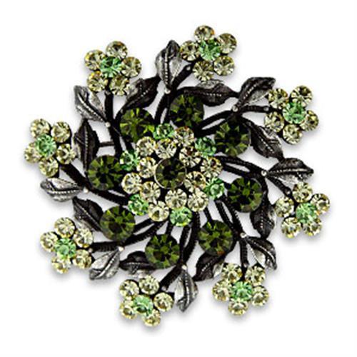 OT635 - Antique Silver White Metal Brooches with Top Grade Crystal in Multi Color