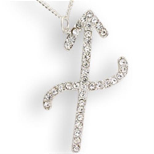 SNK11 - Silver Brass Chain Pendant with Top Grade Crystal in Clear